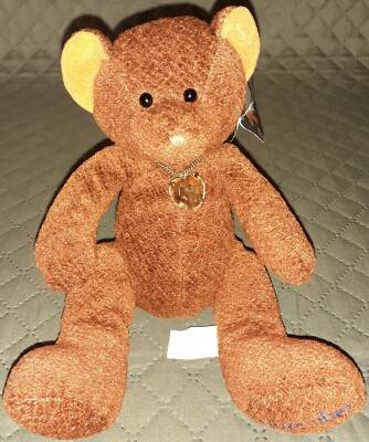 Russ Berrie Bears of the Month NOVEMBER Brown Teddy Topaz Necklace Beanie Baby 
