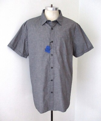 NWT Apt 9 Gray Heiq Smart Temp S/S Button Camp Shirt Pocket 100% Cotton 2XL