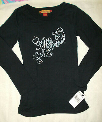 NWT APPLE BOTTOMS Girls Sequin Script Logo Long Sleeve Shirt Top BLACK XL 12