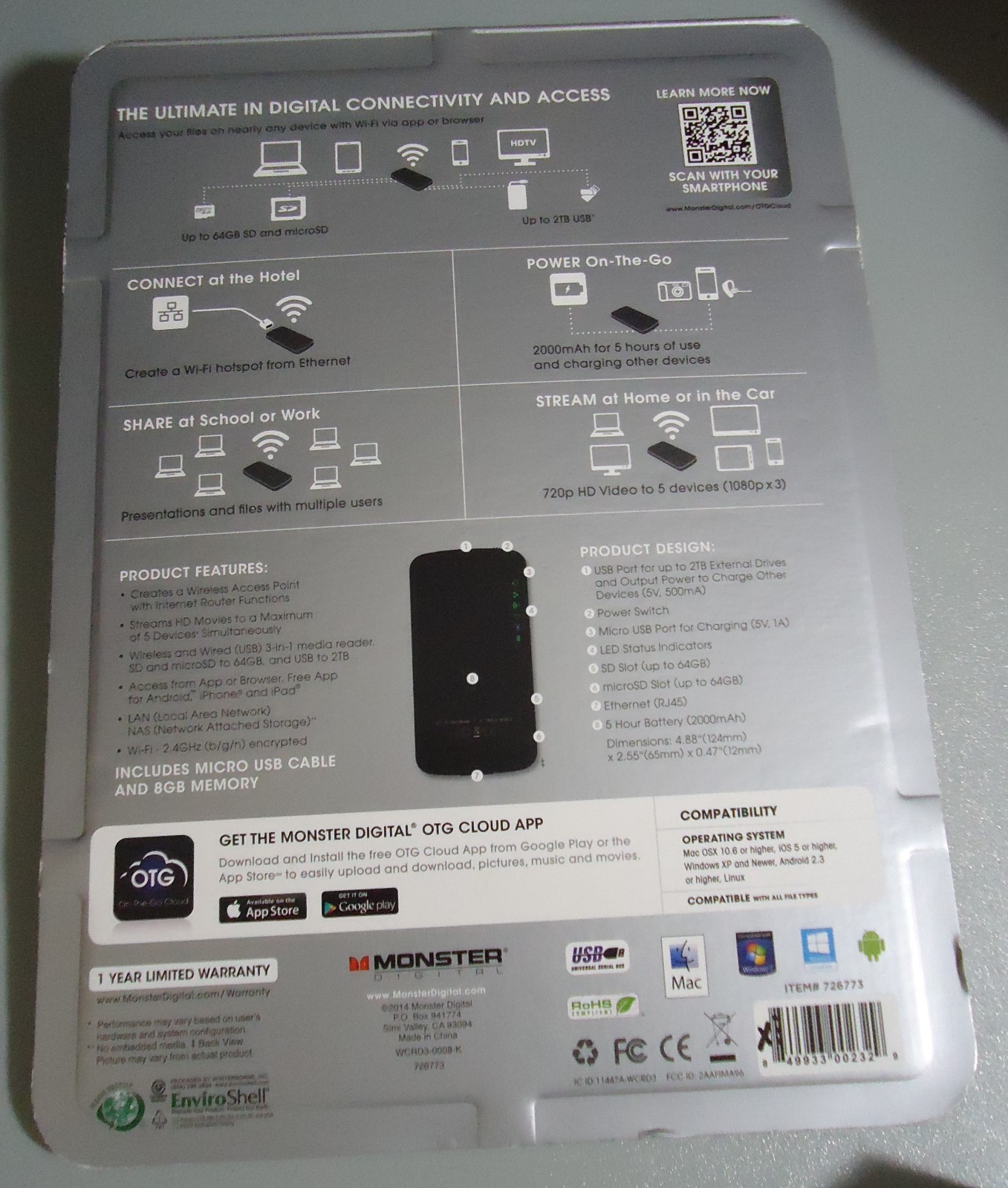 NEW Otg Monster Digital On the Go Digital Connectivity w 8 gb Card