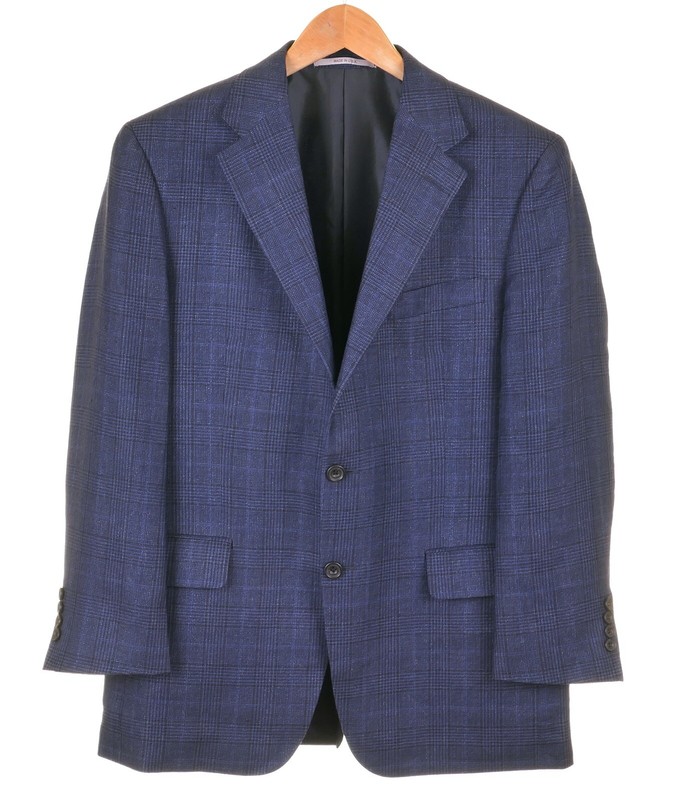 Hickey Freeman Lawrence Blue Glen Plaid Wool Hemp Sport Coat Jacket Blazer 40 S