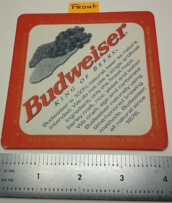 BUDWEISER BREWING CO of ST LOUIS MO ''BUDWEISER-100% NATURAL'' BEER COASTER.