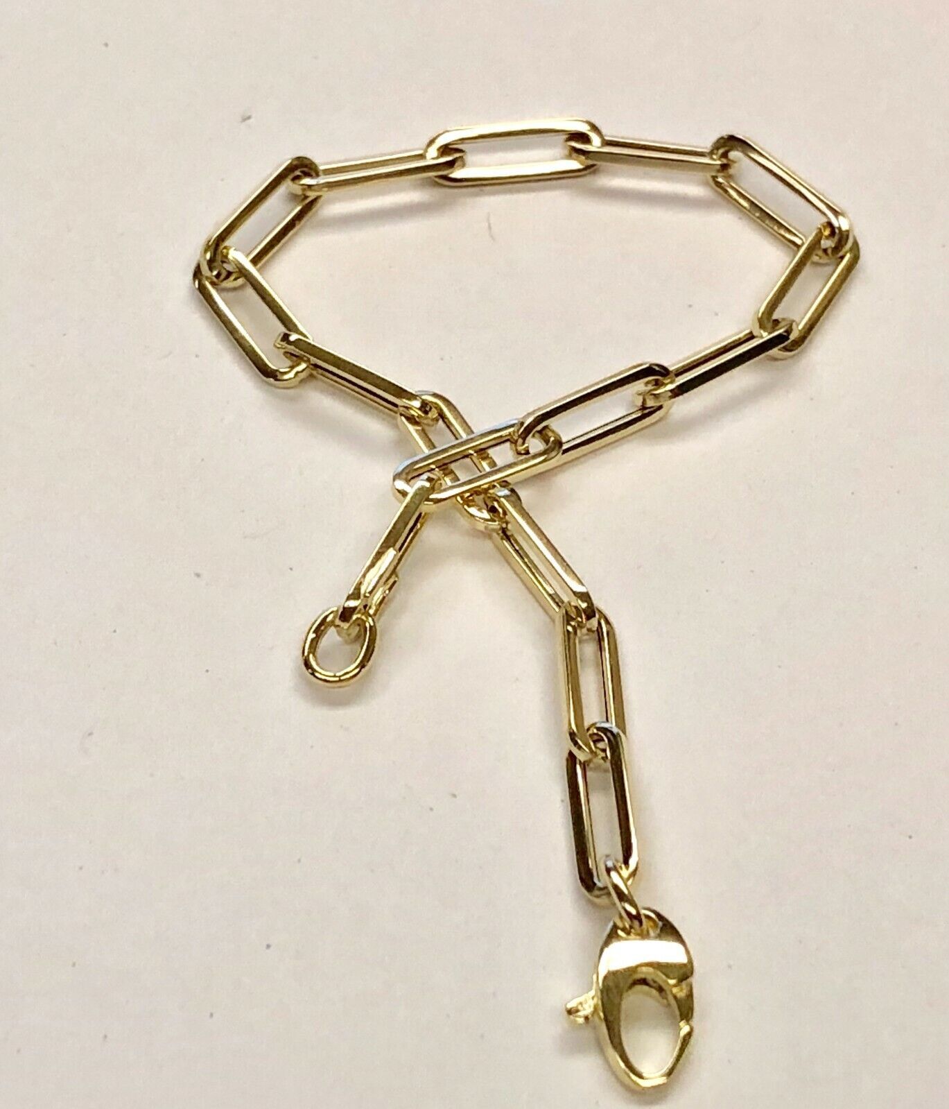 Pre-owned Link 14kt Yellow Gold Lite Paperclip Cable  Chain Bracelet 7.5" 2.5 Grams 4.2mm In No Stone