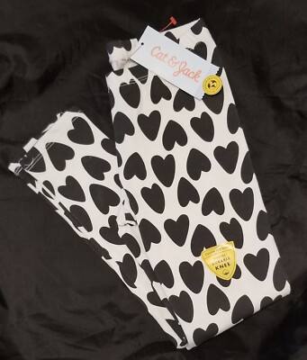 CAT & JACK Toddler Girls White & Black Hearts Cotton Blend Leggings Size 5T NWT