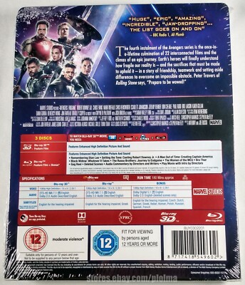 AVENGERS: ENDGAME (2019) New 3D + 2D Blu-ray 3-Disc STEELBOOK Marvel Region-Free