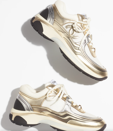 CHANEL CHANEL 23C WHITE GOLD SILVER CC LOGO LACE UP FLAT RUNNER TRAINER SNEAKER 40
