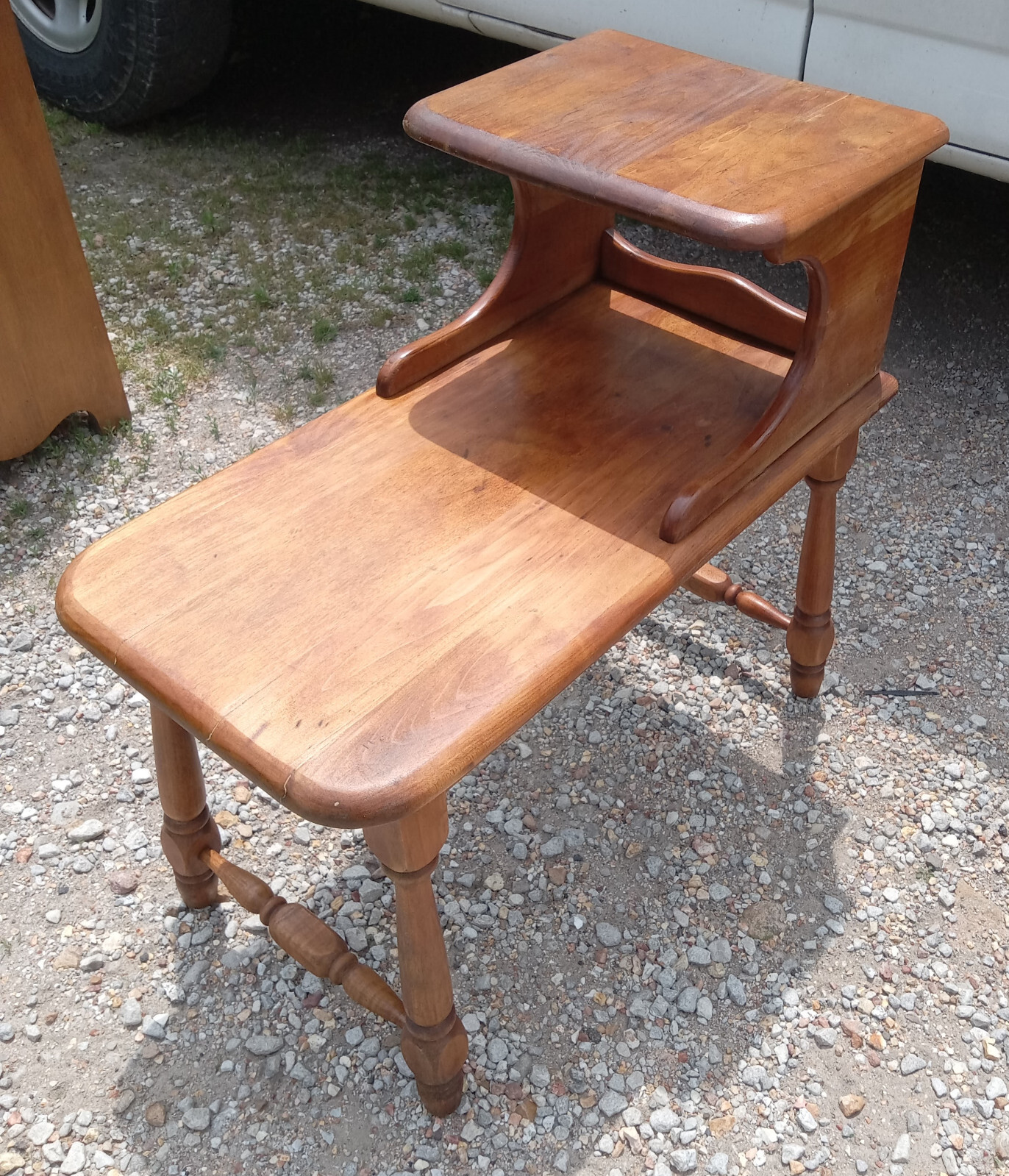 Vintage 1950s Soild Maple Wood Step-Back Side Tables, a Pair