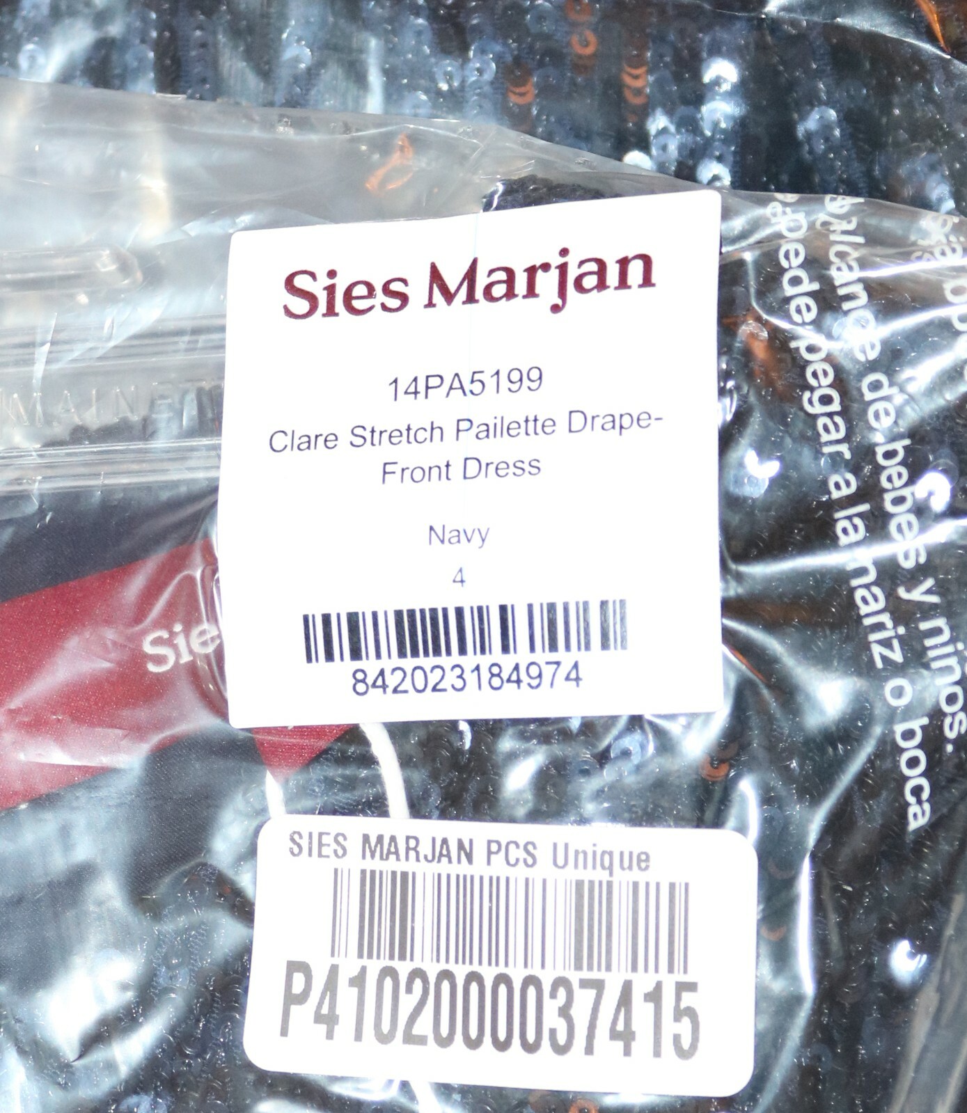 Pre-owned Sies Marjan Clare Stretch Pailette Drape Front Sequin Dress Navy Brand In Blue
