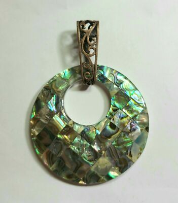 2.5'' MOP Mosaic Abalone Shell Reversible INTERCHANGEABLE Donut Pendant PLUS Bail
