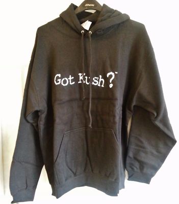 New Heavy Duty Long Sleeve ''GOT KUSH ?'' Pullover Hoodie Sweatshirt Brown Large
