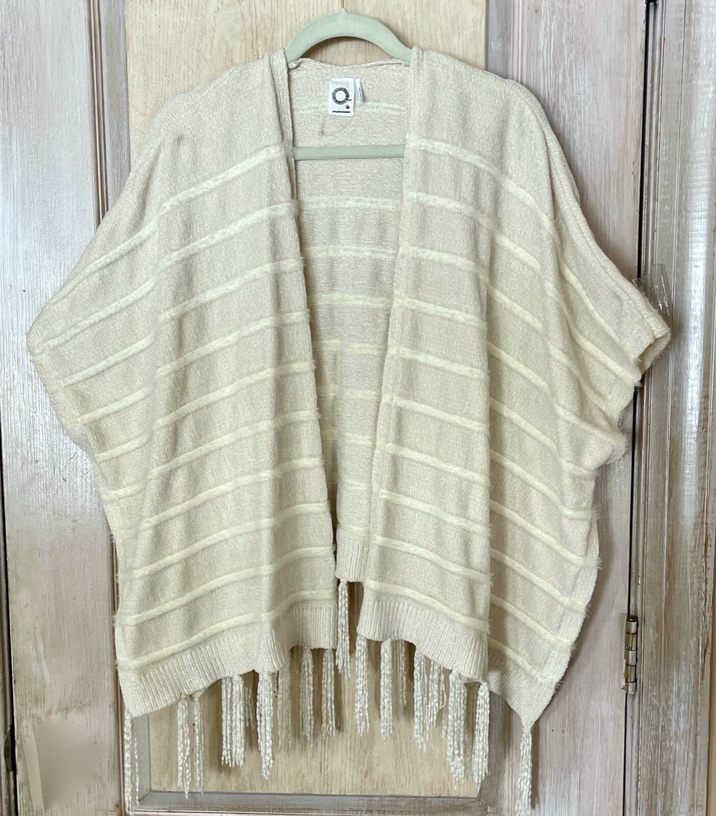 

Пончо Anthropologie Miette с бахромой в тон, с открытой передней частью, цвета слоновой кости, НОВИНКА, Цвет слоновой кости