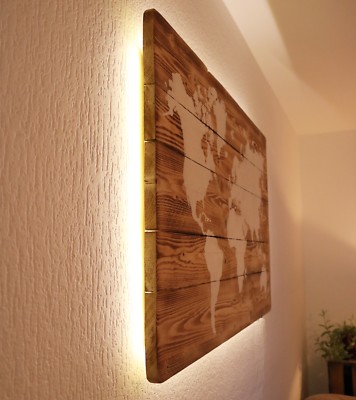 Détails Sur Carte Du Monde Sur Bois Avec éclairage Led Tableau Mural Palette Massif Déco