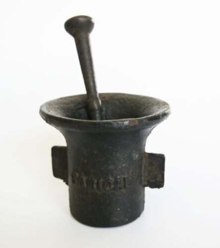 RARICAL TABLETS PHARMACEUTICAL ADVERTISING CAST IRON MORTAR AND PESTLE
