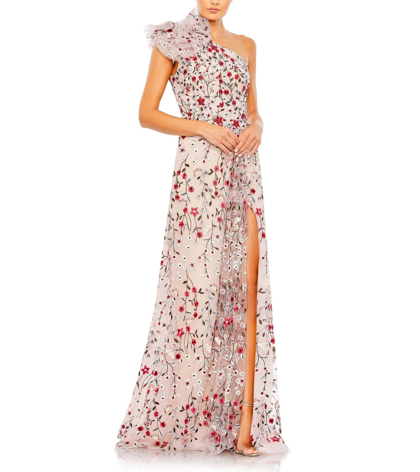 送料関税込■Mac Duggal■ワンショルダー■メタリックドレス■ Black Embellished One Shoulder A Line Gown - Mac Duggal