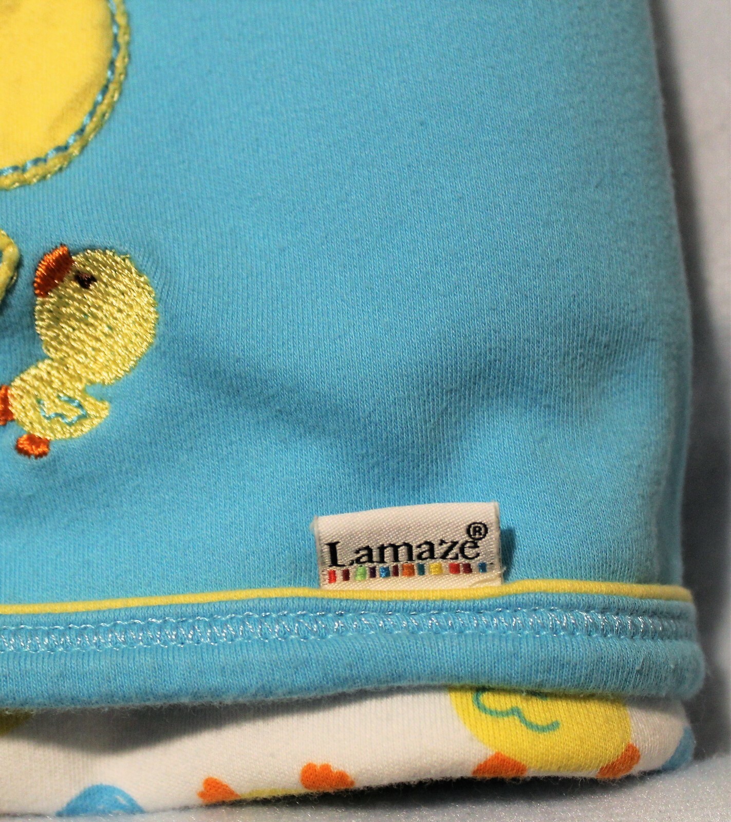 Lamaze Baby Infant Aqua Blue White Yellow Two-Sided Cotton Blanket w/ Ducks
