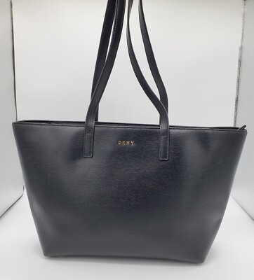 DKNY Black Textured Leather Top Zip Tote NWOT 