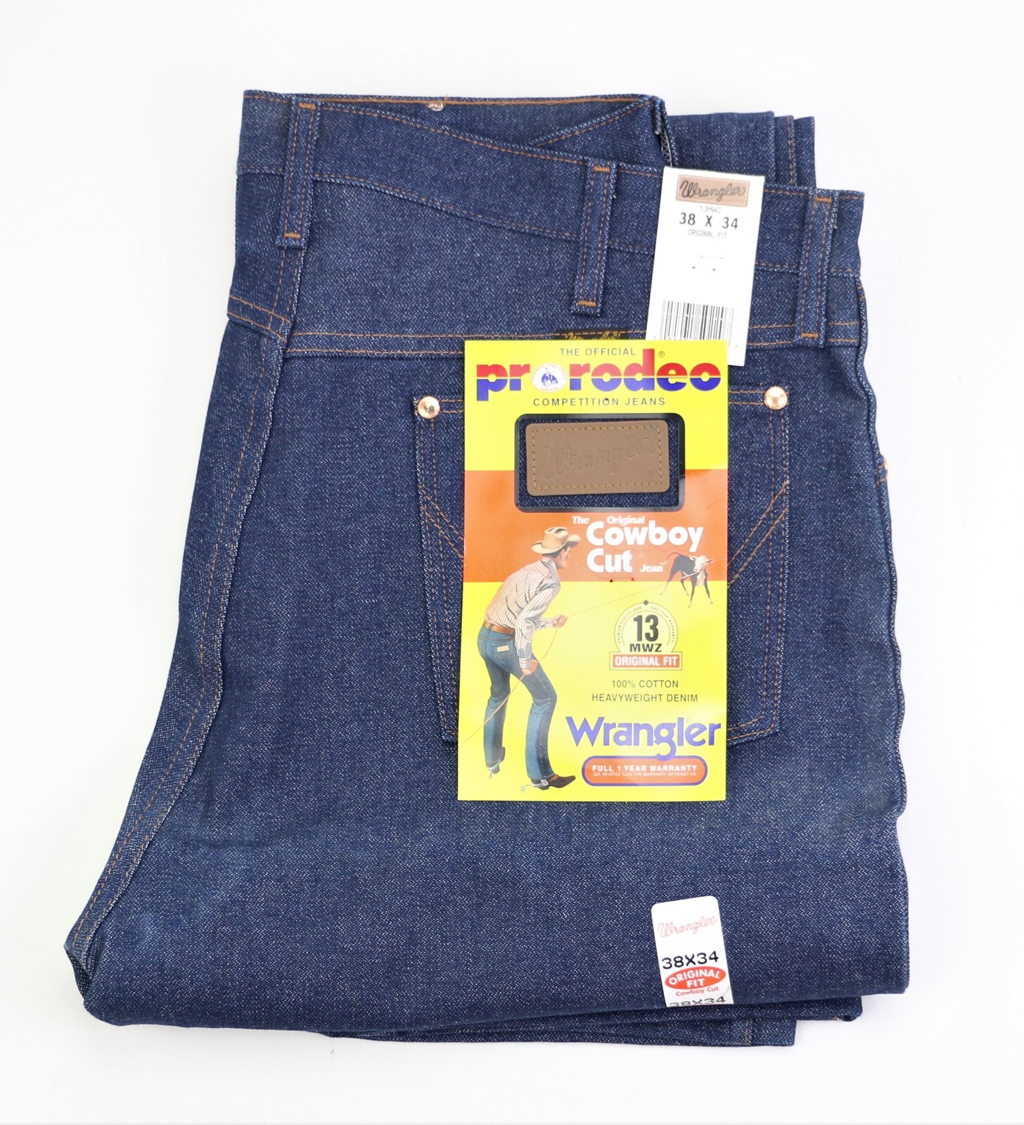 

Винтажные мужские джинсы Wrangler Made in USA W38 L34 14,75 oz Denim 13MWZ Deadstock, Синий, Wrangler 13MWZ