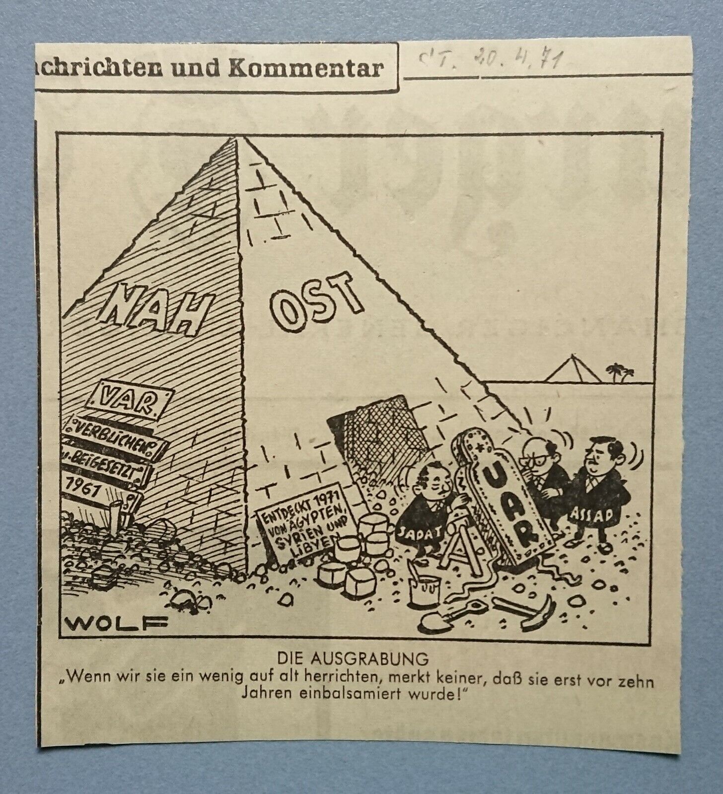 alte Anzeige Tageblatt Coburg 20.04.71 politische Satire Politik Wirtschaft Wolf