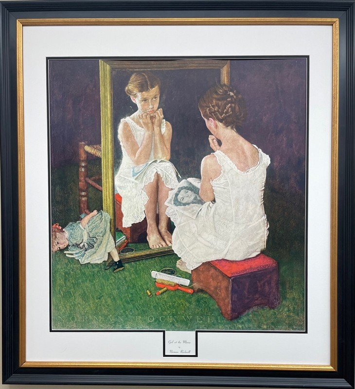 Norman Rockwell "Girl at the Mirror " Framed Plate Signed