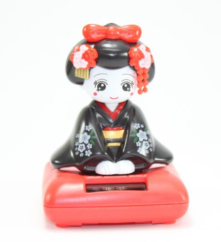 Solar Bobblehead Toy Figure, Maiko - Sitting Black Geisha Office Home Decoration