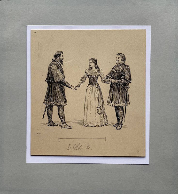 Federzeichnung Hommes Avec Degen Et Femme Povl Steffensen (1866-1923)