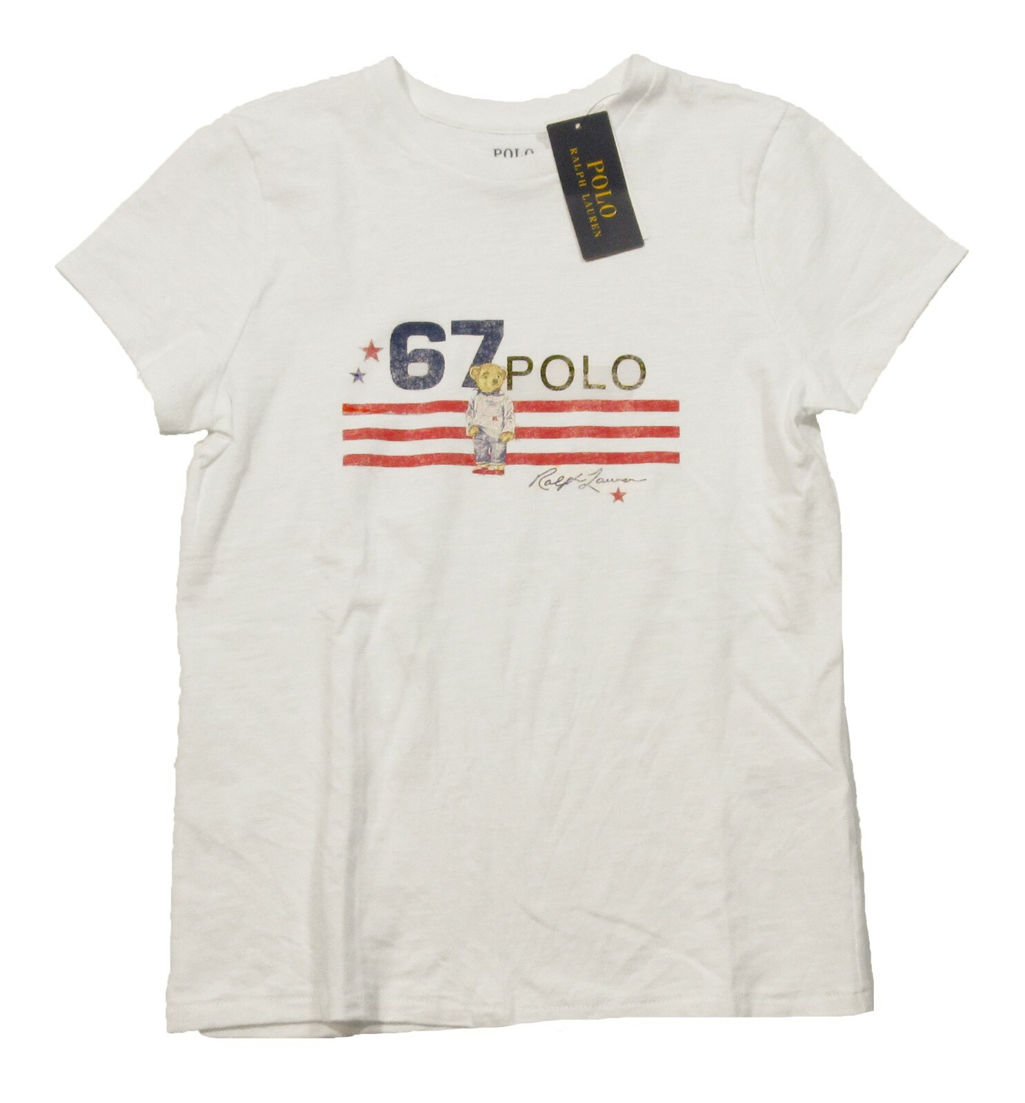Polo Ralph Lauren Women's White Polo 67 Flag Bear Graphic