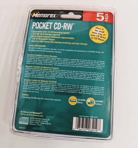 Memorex Pocket CD-RW 8cm Rewritable 210 MB 24 Minute 4x  5-Pack