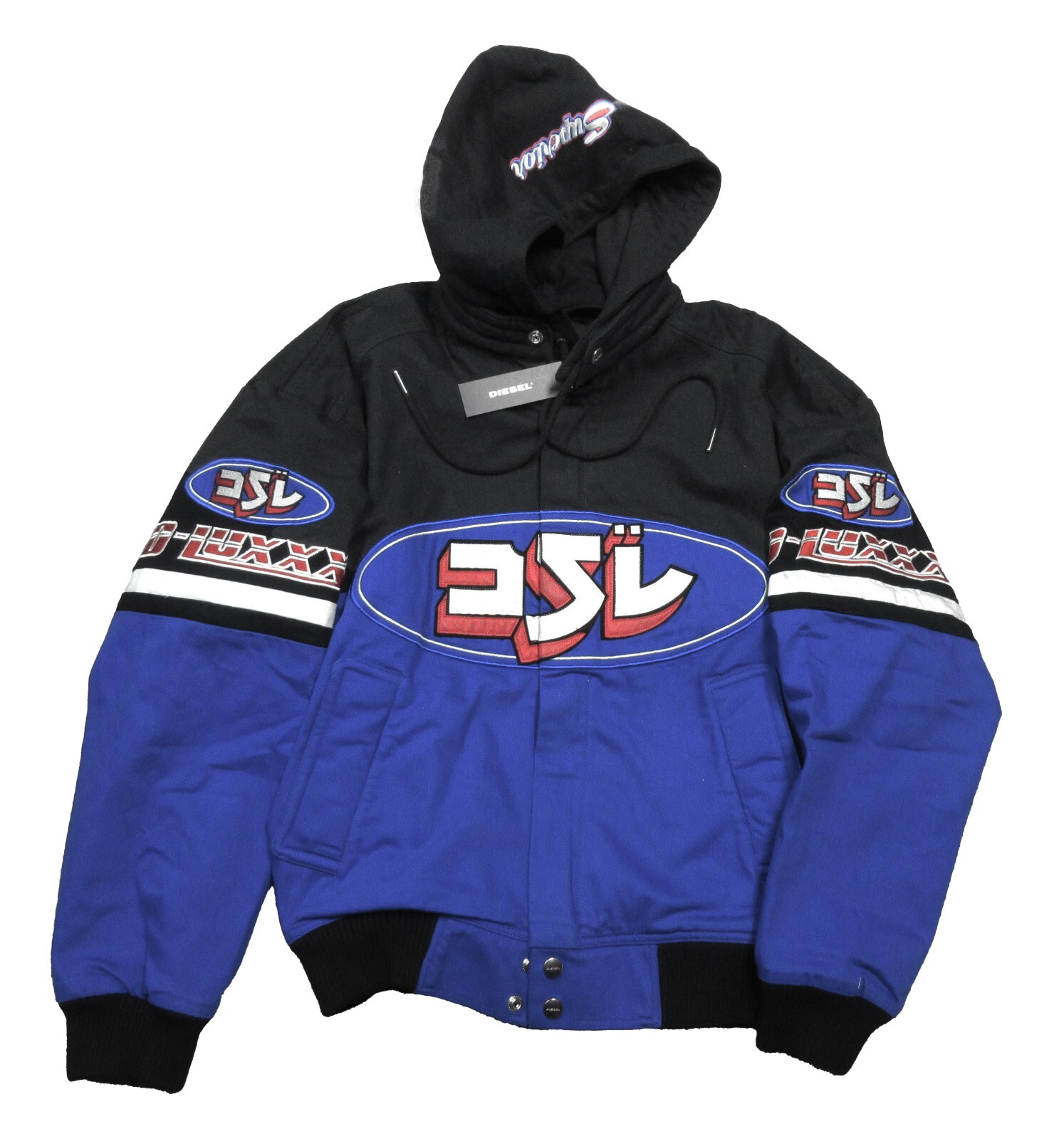 Diesel Men's Sea Blue/Black Raiden Detachable Hood Bomber Diesel Men's Sea Blue/Black Raiden Detachable Hood Bomber