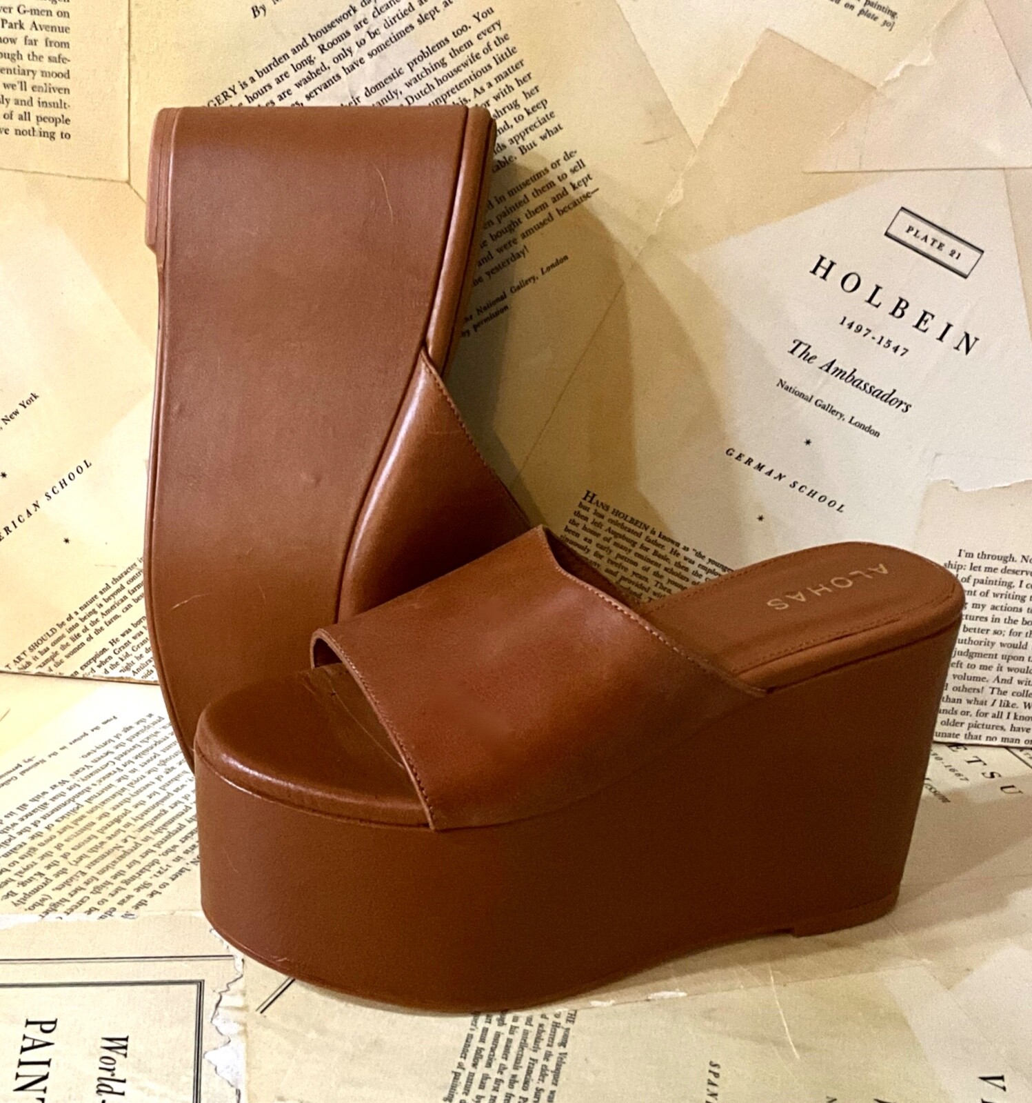 

Шлепанцы на танкетке Free People Alohas Chunk Tan, туфли-лодочки на танкетке, светло-коричневая кожа, 36/5,5, НОВИНКА, Denim, flatform