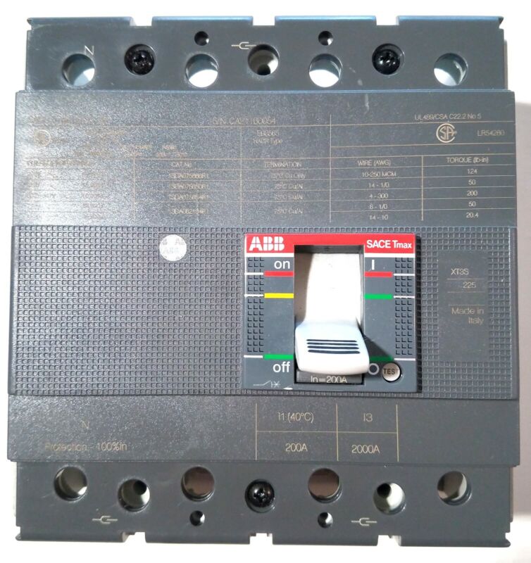 ABB XT3SU4200AFF000XXX XT Series Circuit Breaker, 200A, 4P, 600Y/347VAC, 35kA