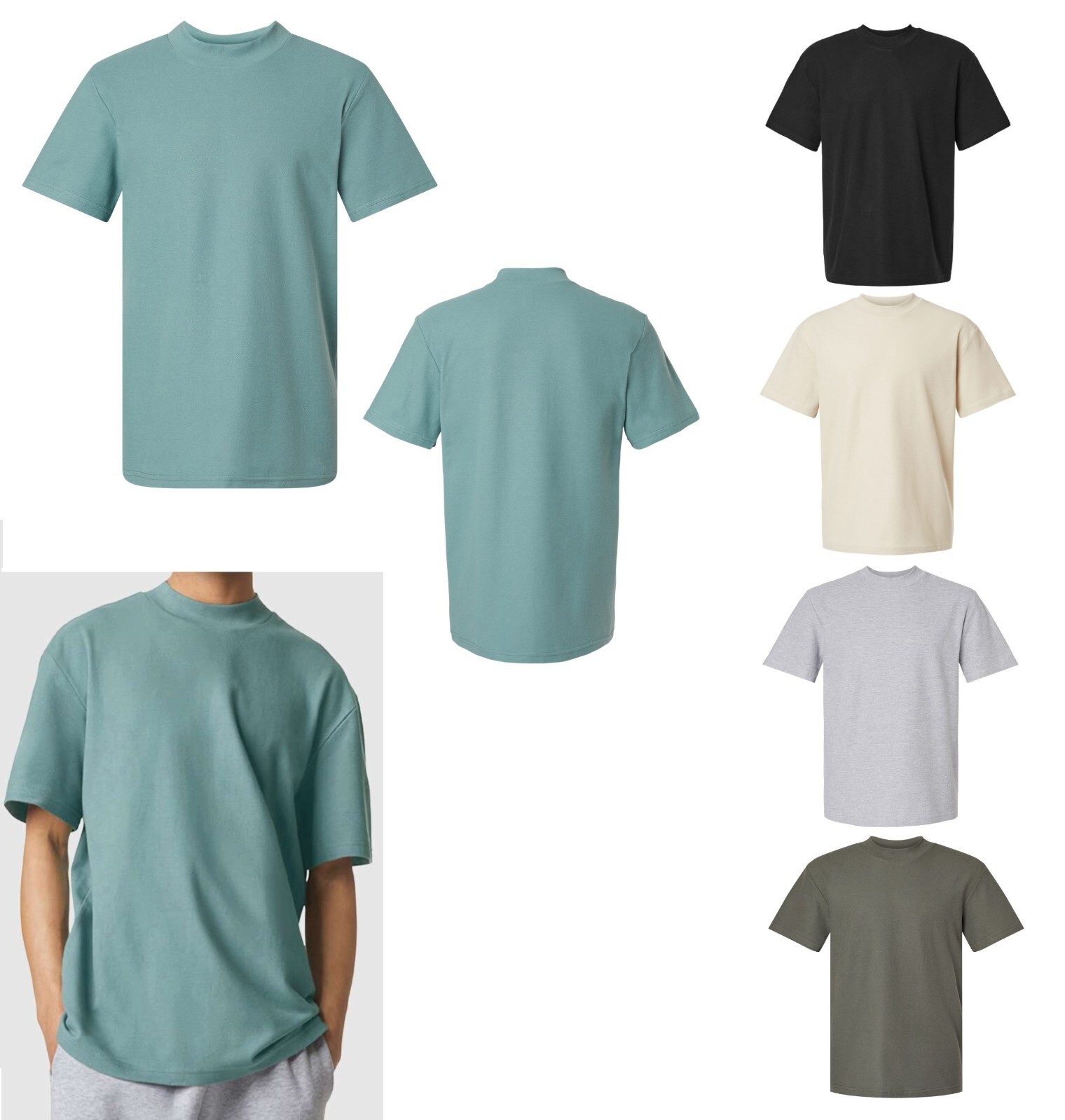 MEN'S SHORT SLEEVE, MOCK NECK T-SHIRT, PIQUE TEXTURE, HEAVYWEIGHT, XS-4XL