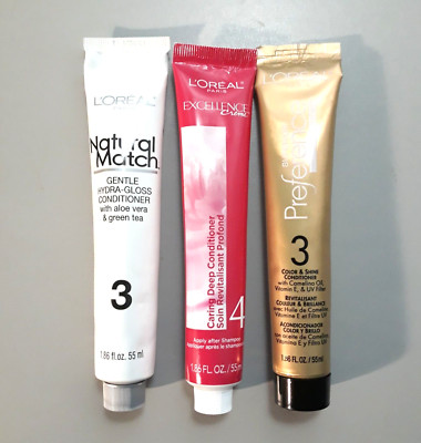 3 Tubes L'OREAL Conditioners - Color & Shine - Gentle Hydra Gloss - Caring Deep
