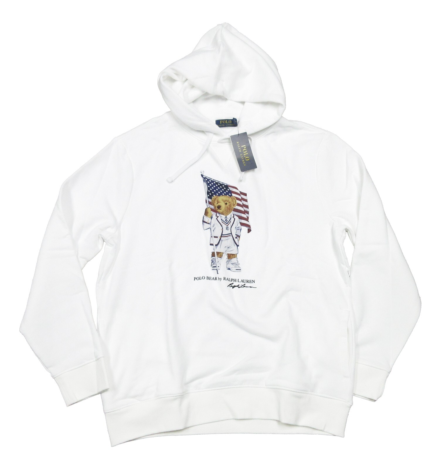Polo Ralph Lauren Men's White USA Flag Polo Bear Fleece