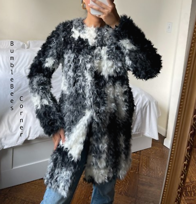 ZARA Coat FAUX FUR 2 Tone B W Textured COLLARLESS Furry XS Jacket NWT 9320 228