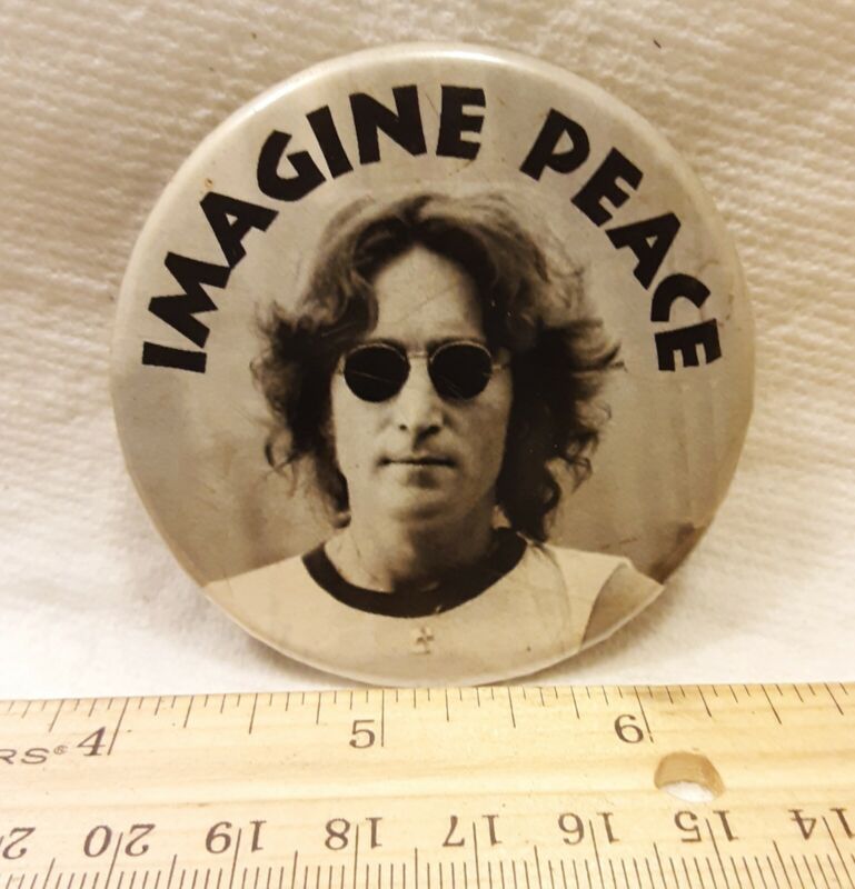 John Lennon Beatles "Imagine peace"  ORIGINAL  large 2.6" RARE collectible Pin 