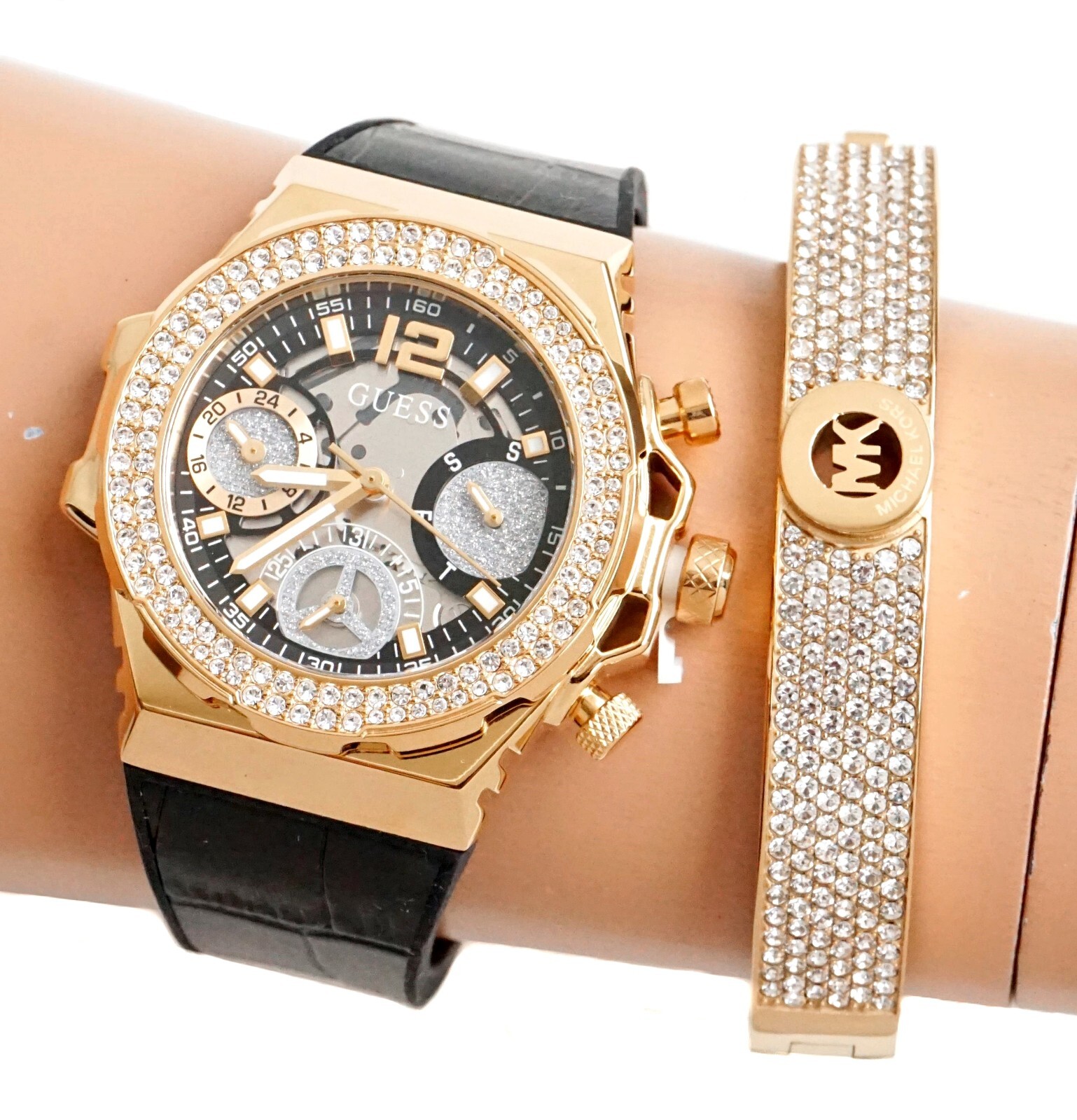 Женские часы Guess GW0553L4 Fusion Chronograph с кристаллами Swarovski IP Gold Новые