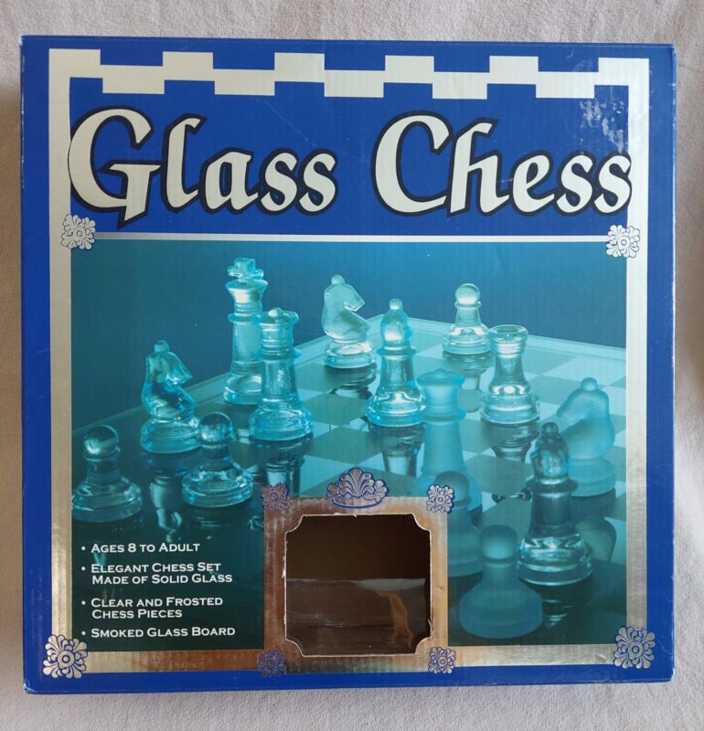 Elegant Chess Set,Made Of Solid Glass,Clear & Frosted, Smoked Glass Board-Opened