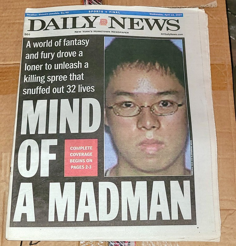 Virginia Tech shootings Ny Daily News full newspaper 4/18/07 Excellent