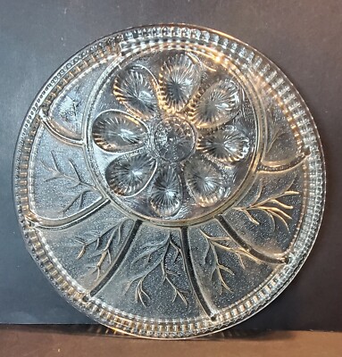 Vintage Indiana Glass Deviled Egg Relish Platter 13'' Tree Of Life Tray Clear