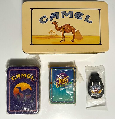 VTG Camel Cigarette Playing Card Tin/Card Deck Joe's Place Key Chain Joes Garage