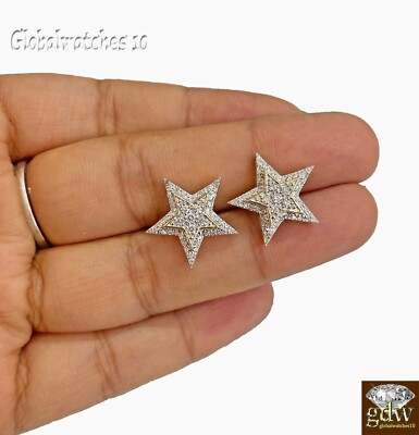 Pre-owned Globalwatches10 10k Yellow Gold Diamond Earring Star Shaped Stud Earring ,screw-back,unisex Real In White