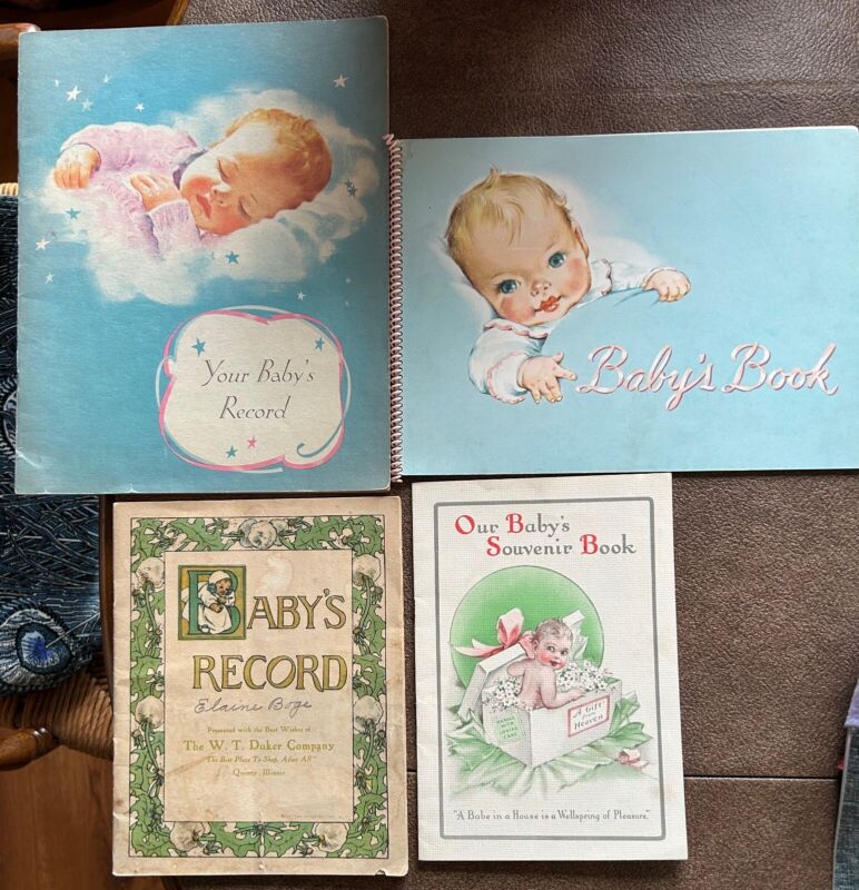 Vintage 1921 1940s Baby Record Memory Birth Books Baby Advertisement Set Of 4