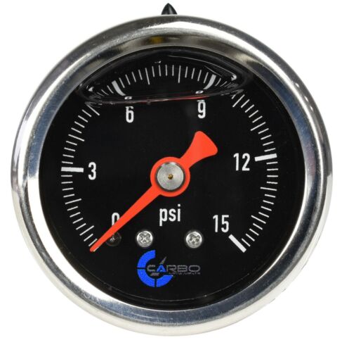 CARBO Gauge 0-15 psi Fuel Pressure Oil Pressure 1.5" Liquid Filled, Black Dial 
