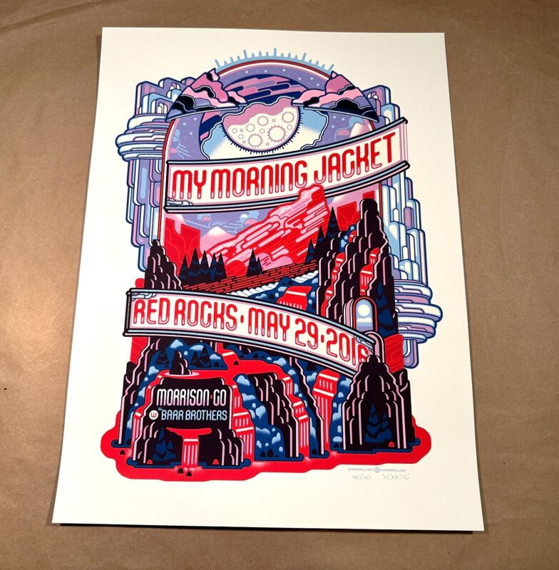 🌙 My Morning Jacket Red Rocks 2016 Poster Signed Guy Burwell #/40  MMJ N2 RARE