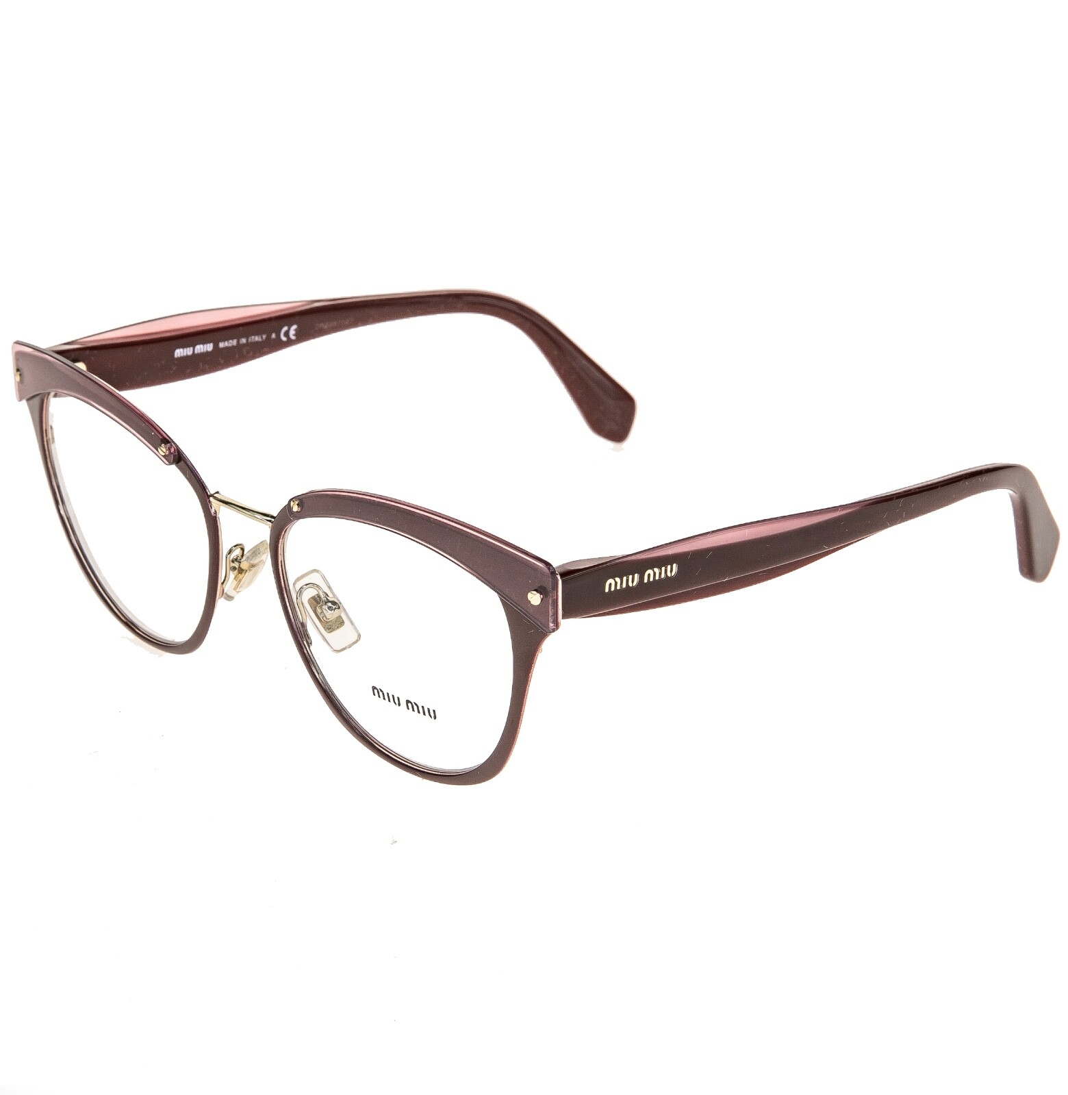 Pre-owned Miu Miu Rasoir 54q Gold Layers Red Pink 52mm Eyeglasses Optical Frame Mu54qv In Demo Lens