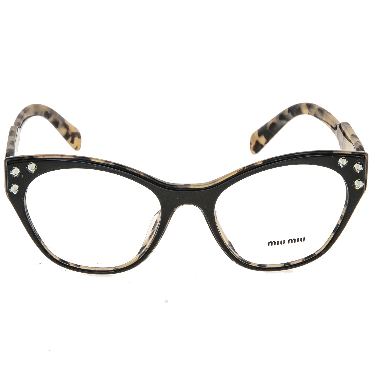 Pre-owned Miu Miu Logomania Crystal 02r Black Sand Havana 52mm Eyeglasses Frame Mu02rv In Demo Lens