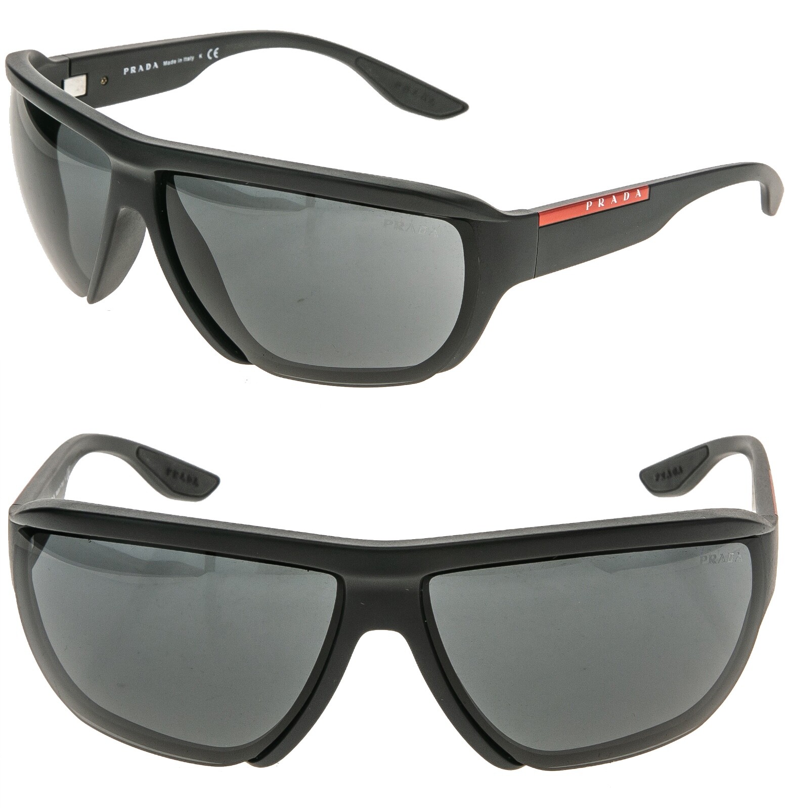 PRADA 09V Linea Rossa Sport Nylon Sunglasses Black Pilot Wrap