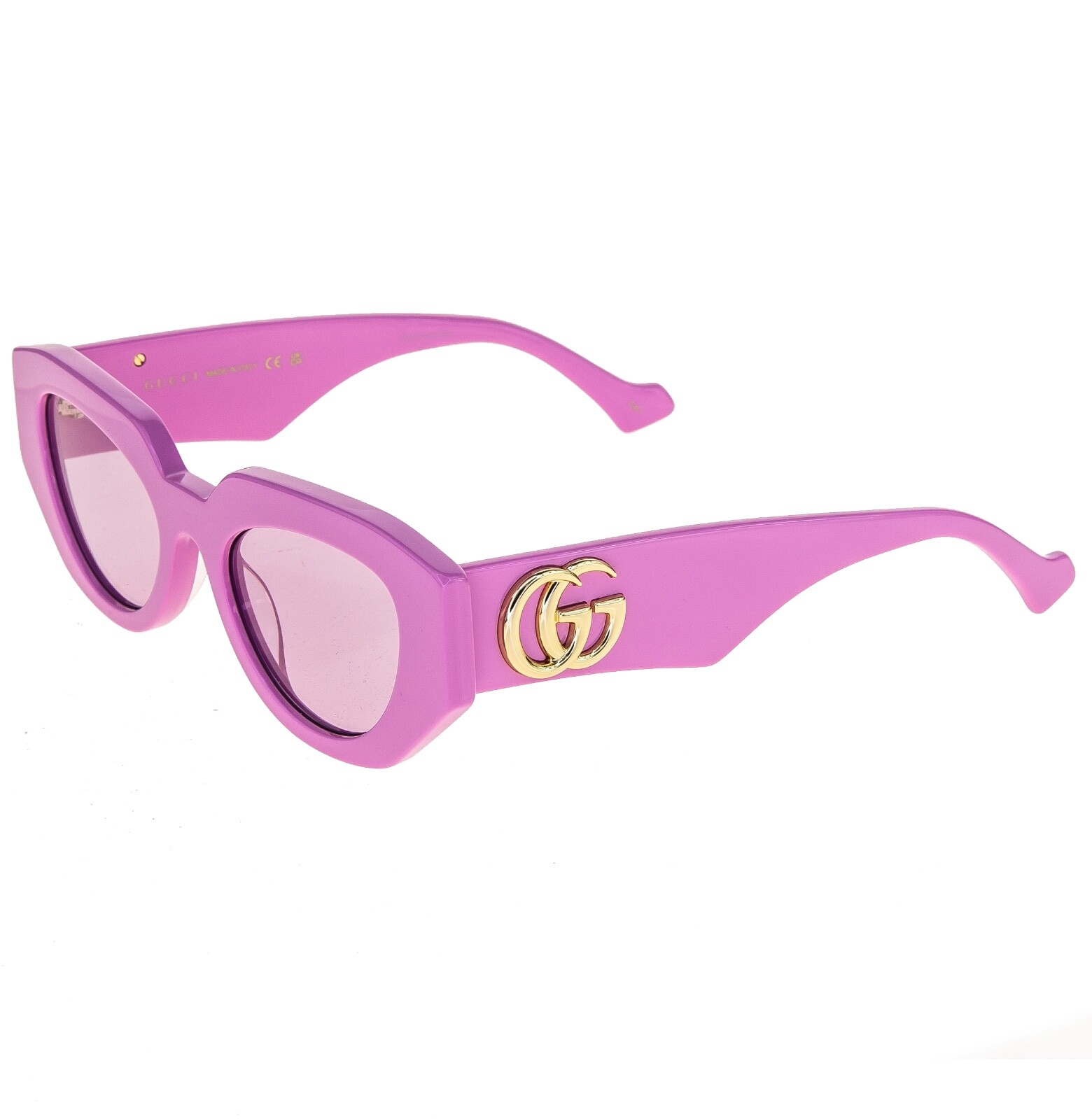 Pre-owned Gucci Pink 1421 Geometric Gold Logo Gg1421s Runway Sunglasses 004 Authentic