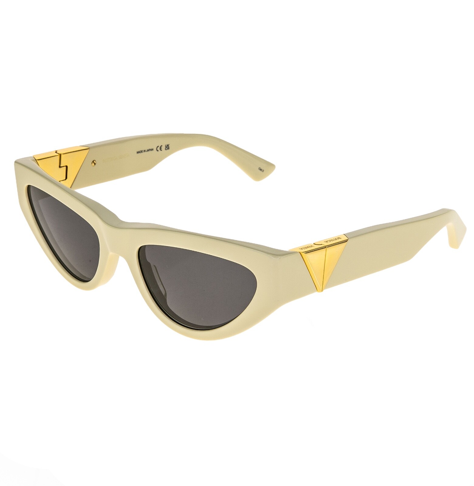 Pre-owned Bottega Veneta Angle Classic Bv1176s Ivory Bold Narrow Cat Sunglasses 1176 004 In Gray