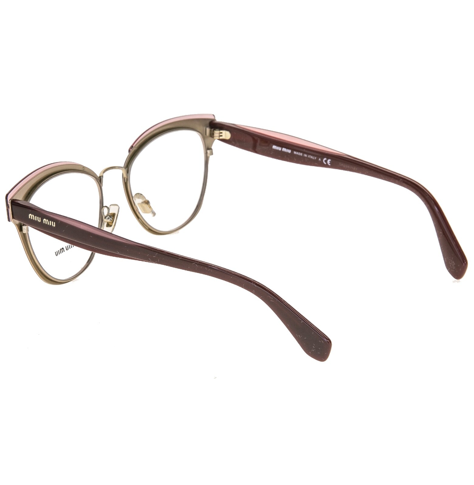 Pre-owned Miu Miu Rasoir 54q Gold Layers Red Pink 52mm Eyeglasses Optical Frame Mu54qv In Demo Lens